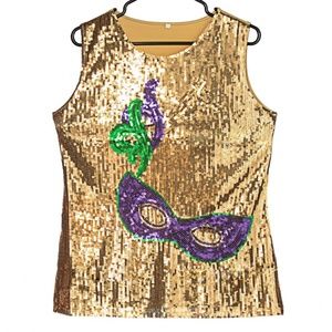 Sequin Mardi Gras Mask Oversized Short Sleeve Top main image 1